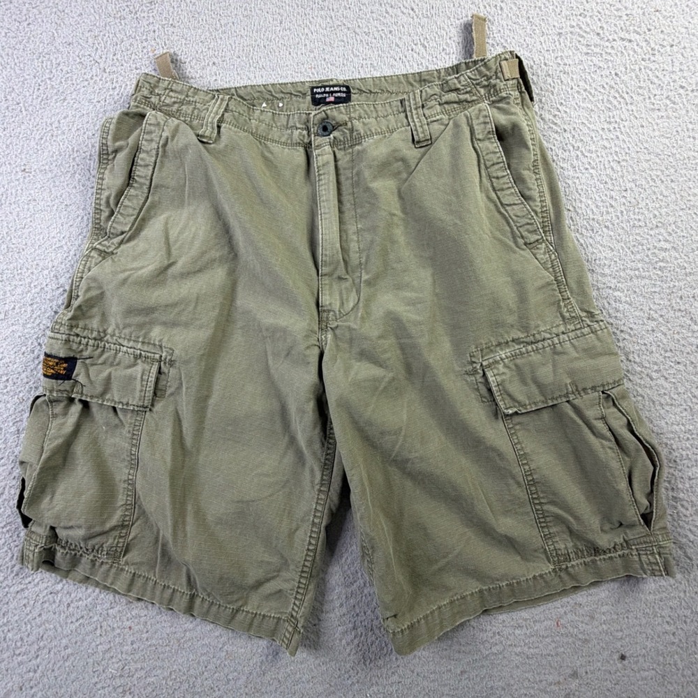 Polo Jeans Co Ralph Lauren Olive Green Ripstop Military Cargo Shorts Mens 36